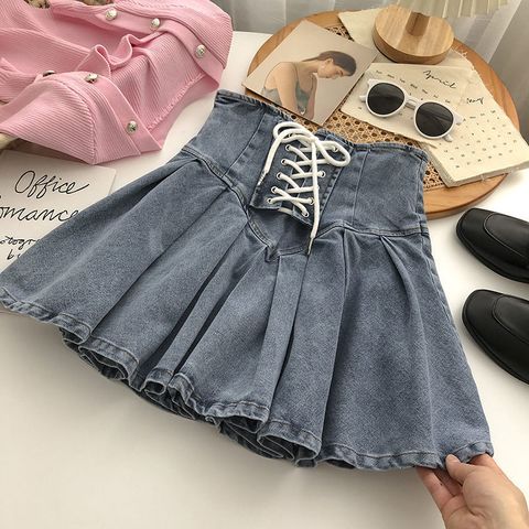 Summer Simple Style Solid Color Cotton Above Knee Skirts
