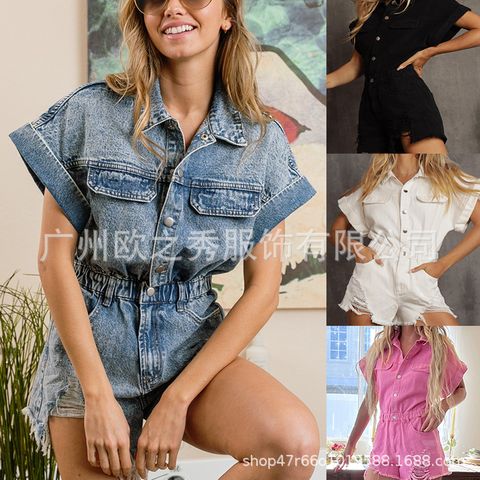 Women's Holiday Daily Sexy Solid Color Shorts Ripped Rompers