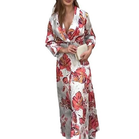 Women's Regular Dress Streetwear V Neck Printing Long Sleeve Flower Maxi Long Dress Holiday Daily