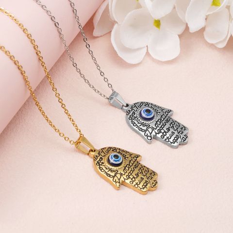 304 Stainless Steel 18K Gold Plated Casual MAMA Simple Style Letter Devil's Eye Hand Of Fatima Pendant Necklace