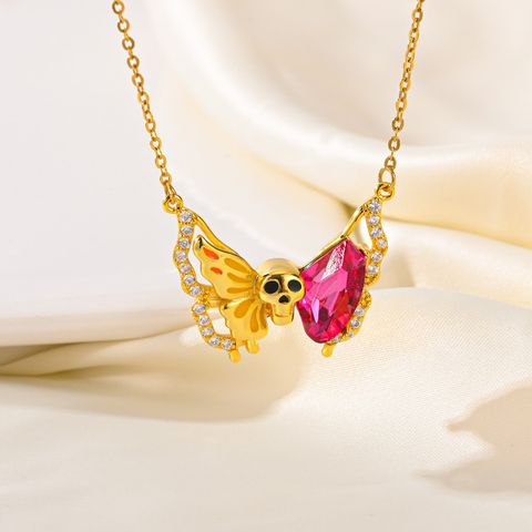 Titanium Steel 18K Gold Plated Fairy Style Modern Style Classic Style Inlay Butterfly Zircon Pendant Necklace