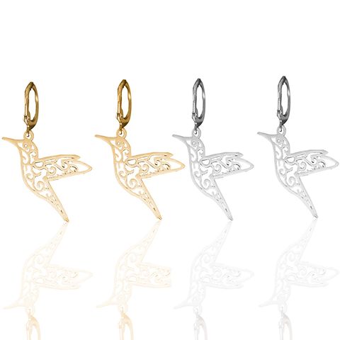 1 Pair French Style Simple Style Hummingbird Hollow Out 304 Stainless Steel Gold Plated Drop Earrings