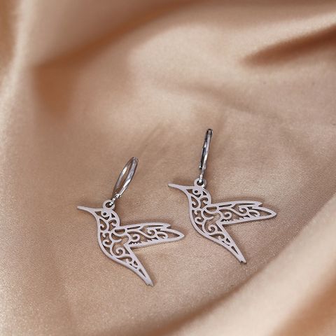 1 Pair French Style Simple Style Hummingbird Hollow Out 304 Stainless Steel Gold Plated Drop Earrings