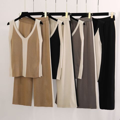 Daily Women's Elegant Color Block Polyester Contrast Binding Pants Sets Pants Sets