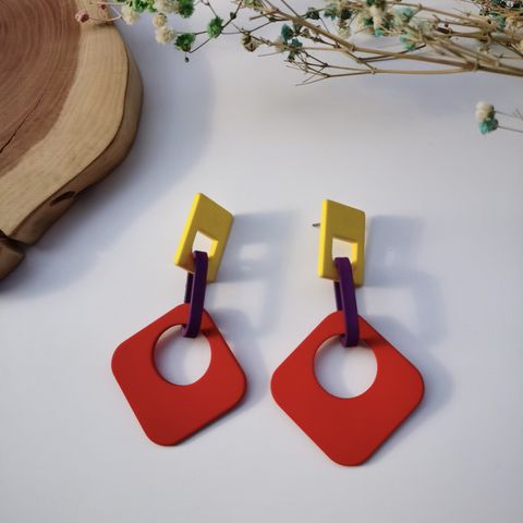 1 Pair Simple Style Color Block Patchwork Arylic Drop Earrings