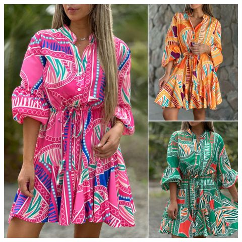 Women's Regular Dress Vacation V Neck Printing 3/4 Length Sleeve Printing Midi Dress Holiday Daily