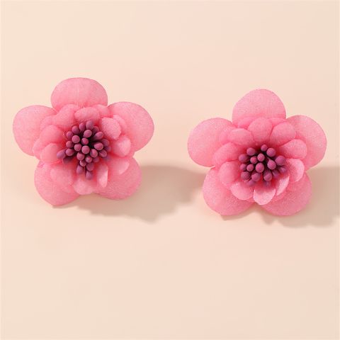 1 Pair Cute Lady Sweet Flower Inlay Cloth Artificial Pearls Ear Studs