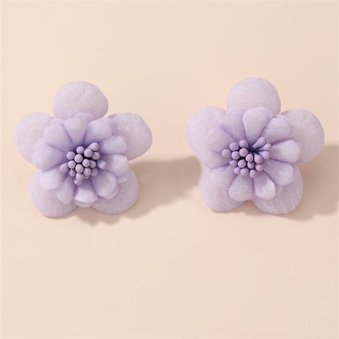 1 Pair Cute Lady Sweet Flower Inlay Cloth Artificial Pearls Ear Studs