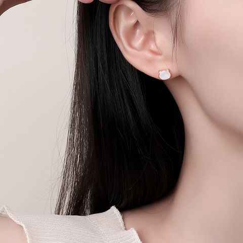 1 Pair Basic Modern Style Classic Style Cat Plating Inlay Sterling Silver White Shell Ear Studs