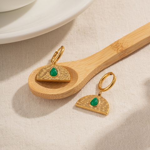 1 Pair Vintage Style Classic Style Water Droplets Inlay 304 Stainless Steel Malay Jade 18K Gold Plated Drop Earrings