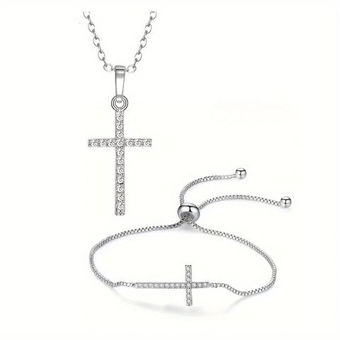 Basic Modern Style Classic Style Geometric Cross Alloy Inlay Zircon Silver Plated Unisex Bracelets Necklace