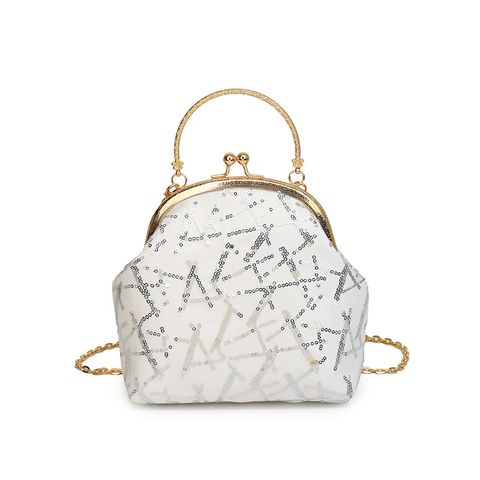 Women's Medium Pu Leather Gauze Solid Color Elegant Classic Style Sequins Shell Clasp Frame Dome Bag