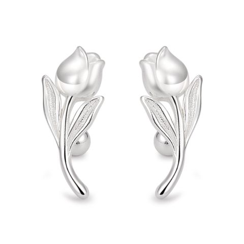 1 Pair Simple Style Classic Style Flower Sterling Silver Ear Studs