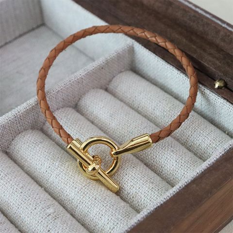 Simple Style Geometric Pu Leather Copper Toggle Knitting Women's Bracelets