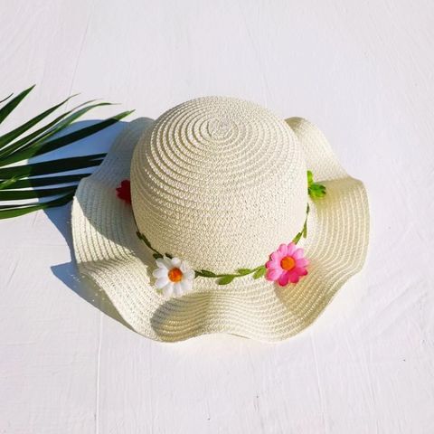 Girl'S Sweet Simple Style Flower Jacquard Straw Hat