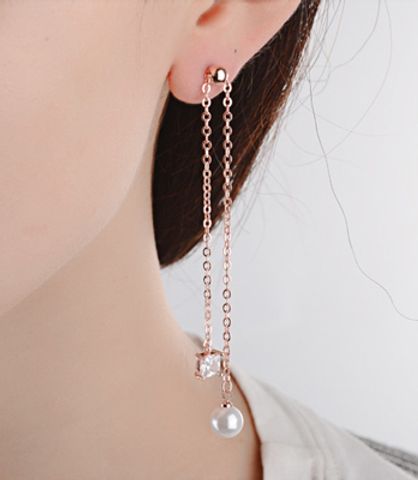 1 Pair IG Style Shiny Geometric Chain Inlay Copper Artificial Pearls Zircon Drop Earrings