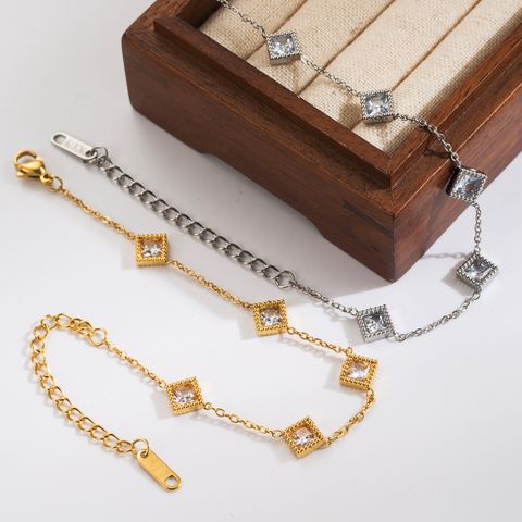 Edelstahl 304 18 Karat Vergoldet Einfacher Stil Inlay Geometrisch Zirkon Armbänder