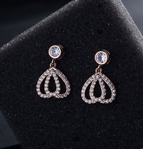 1 Pair Simple Style Shiny Heart Shape Hollow Out Inlay Copper Zircon Rose Gold Plated White Gold Plated Drop Earrings