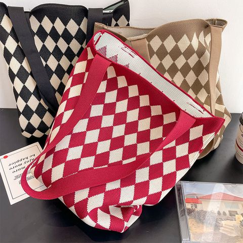 Women's Medium Knit Lingge Vintage Style Open Tote Bag