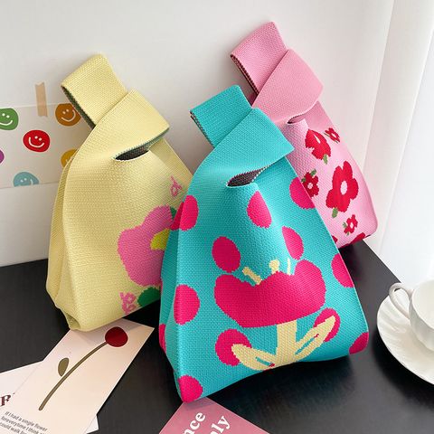 Women's Medium Knit Flower Cute Open Handbag