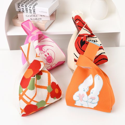 Women's Medium Knit Animal Letter Cute Open Handbag