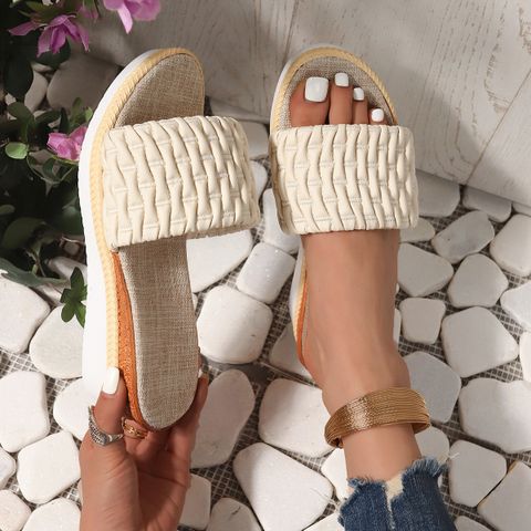 Women's Casual Vacation Solid Color Round Toe Wedge Slippers