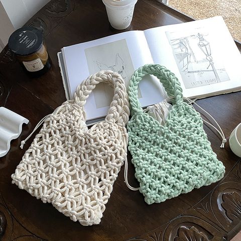 Women's Medium Cotton Solid Color Classic Style Weave String Handbag