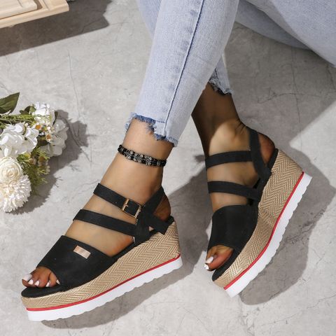 Women's Casual Vacation Solid Color Open Toe Wedge Sandals