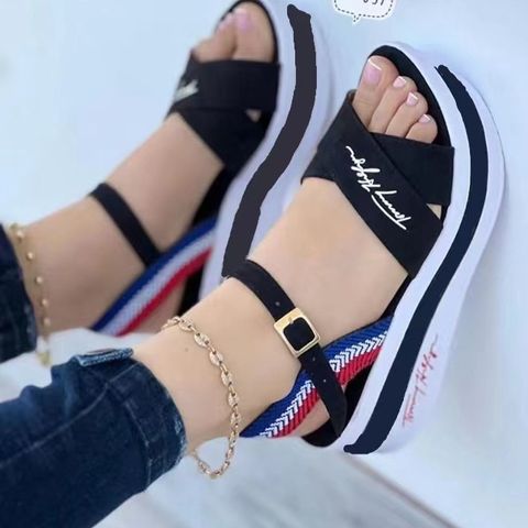 Women's Casual Sports Solid Color Round Toe Platform Sandals