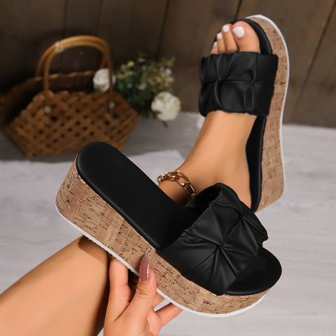 Women's Casual Vacation Solid Color Round Toe Platform Sandals