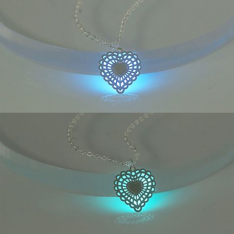 Copper Casual Luminous Enamel Hollow Out Heart Shape Flower Butterfly Pendant Necklace