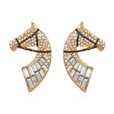 1 Pair Exaggerated Cool Style Horse Alloy Rhinestones Ear Studs