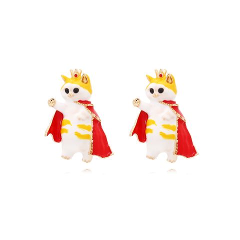 1 Pair Cute Cat Crown Enamel Zinc Alloy Rhinestones Ear Studs