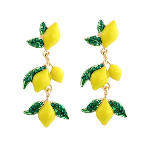 1 Pair Casual Cute Lemon Enamel Alloy Rhinestones Drop Earrings