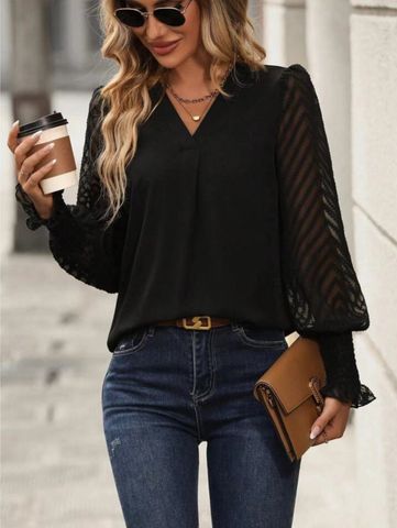 Women's Blouse Long Sleeve Blouses Elegant Solid Color
