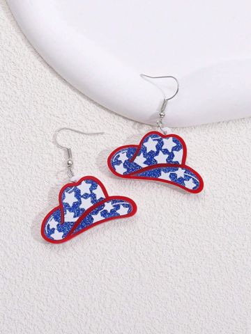 1 Pair Casual National Flag Star Printing Arylic Pu Leather Drop Earrings