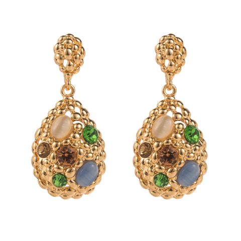 1 Pair Elegant Lady Streetwear Water Droplets Inlay Alloy Resin Resin Rhinestones 14K Gold Plated Drop Earrings