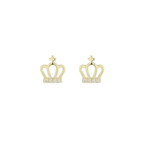 1 Pair Elegant Basic Classic Style Crown Plating Inlay Sterling Silver Zircon 14K Gold Plated Ear Studs