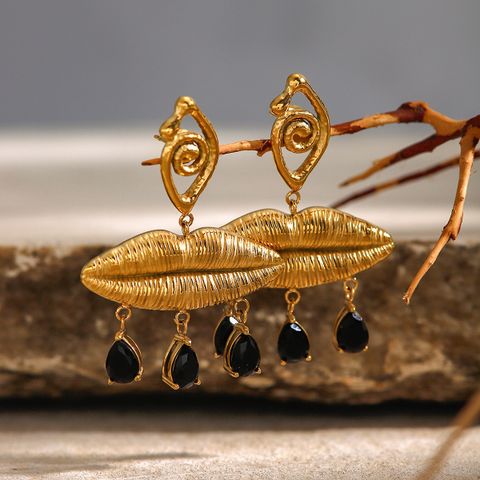 1 Pair Elegant Vintage Style Lady Devil's Eye Inlay 316 Stainless Steel  Rhinestones 18K Gold Plated Drop Earrings