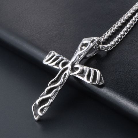 Personality Texture Cross Men's Necklace Stainless Steel Fashion Trend Pendant Birthday Gift Jewelry