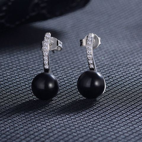 1 Pair Simple Style Round Inlay Copper Agate Zircon Ear Studs