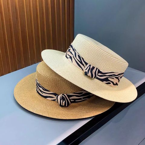 Women's Basic Lady Stripe Big Eaves Straw Hat