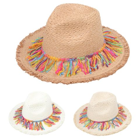 Women's Sweet Pastoral Tassel Big Eaves Straw Hat