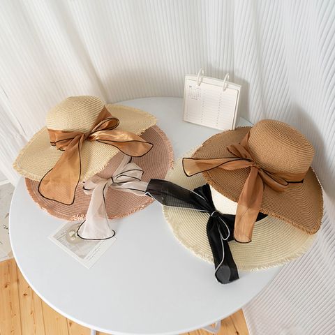 Women's Casual Style Lady Simple Style Bow Knot Big Eaves Straw Hat