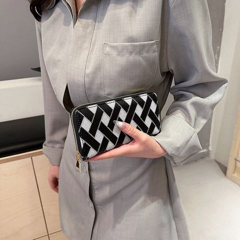 Women's Stripe Pu Leather Side Zipper Wallets