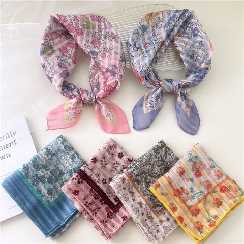 Women's Cartoon Style Cute Sweet Ditsy Floral Cotton And Linen Kerchief