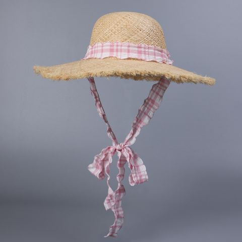 Women's Pastoral Plaid Big Eaves Straw Hat