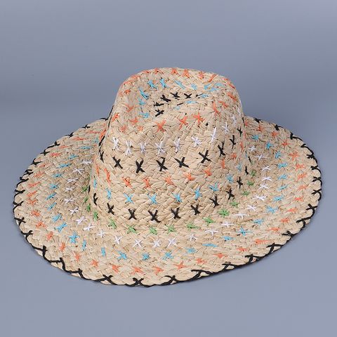 Women's Lady Simple Style Geometric Big Eaves Straw Hat