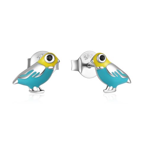 1 Pair Simple Style Parrot Enamel Sterling Silver Ear Studs