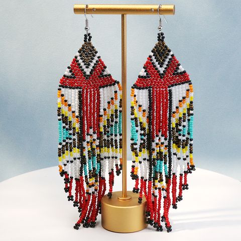 1 Pair Simple Style Classic Style Color Block Beaded Alloy Seed Bead Drop Earrings